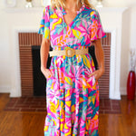 Tropical Trance Fuchsia Floral Smocked Waist Maxi Dress