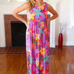 Diva Dreams Multicolor Tropical Floral Fit & Flare Maxi Dress