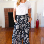 You Got This Navy Paisley Floral Smocked Waist Palazzo Pants