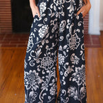 You Got This Navy Paisley Floral Smocked Waist Palazzo Pants