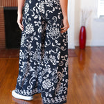 You Got This Navy Paisley Floral Smocked Waist Palazzo Pants