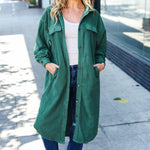 Turn Heads Forest Green Fleece Button Down Duster Jacket