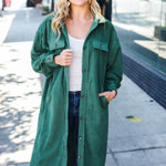 Turn Heads Forest Green Fleece Button Down Duster Jacket