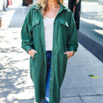 Turn Heads Forest Green Fleece Button Down Duster Jacket