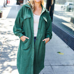 Turn Heads Forest Green Fleece Button Down Duster Jacket