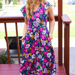 Diva Dreams Navy & Lilac Floral Fit & Flare Midi Dress