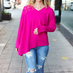 Be Bold Magenta Oversized V Neck Rib Knit Sweater