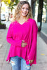 Be Bold Magenta Oversized V Neck Rib Knit Sweater