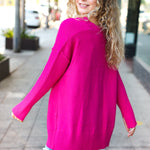 Be Bold Magenta Oversized V Neck Rib Knit Sweater