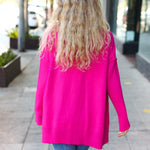 Be Bold Magenta Oversized V Neck Rib Knit Sweater