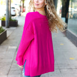 Be Bold Magenta Oversized V Neck Rib Knit Sweater