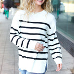 Stand Out Ivory Striped Oversized Knit Sweater