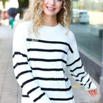 Stand Out Ivory Striped Oversized Knit Sweater