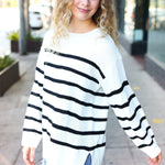 Stand Out Ivory Striped Oversized Knit Sweater