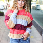 Fall For You Rust Multicolor Stripe Cable Knit Mock Neck Sweater