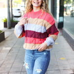 Fall For You Rust Multicolor Stripe Cable Knit Mock Neck Sweater