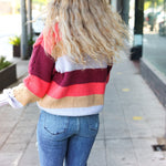 Fall For You Rust Multicolor Stripe Cable Knit Mock Neck Sweater