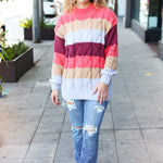 Fall For You Rust Multicolor Stripe Cable Knit Mock Neck Sweater