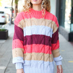 Fall For You Rust Multicolor Stripe Cable Knit Mock Neck Sweater