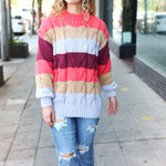 Fall For You Rust Multicolor Stripe Cable Knit Mock Neck Sweater