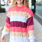 Fall For You Rust Multicolor Stripe Cable Knit Mock Neck Sweater