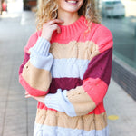 Fall For You Rust Multicolor Stripe Cable Knit Mock Neck Sweater