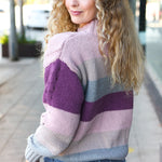 Fall For You Mauve Multicolor Stripe Cable Knit Mock Neck Sweater