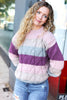 Fall For You Mauve Multicolor Stripe Cable Knit Mock Neck Sweater