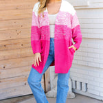 Always Fun Fuchsia Ombre Cable Knit Cardigan