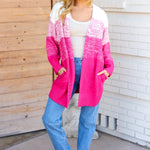 Always Fun Fuchsia Ombre Cable Knit Cardigan