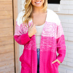 Always Fun Fuchsia Ombre Cable Knit Cardigan