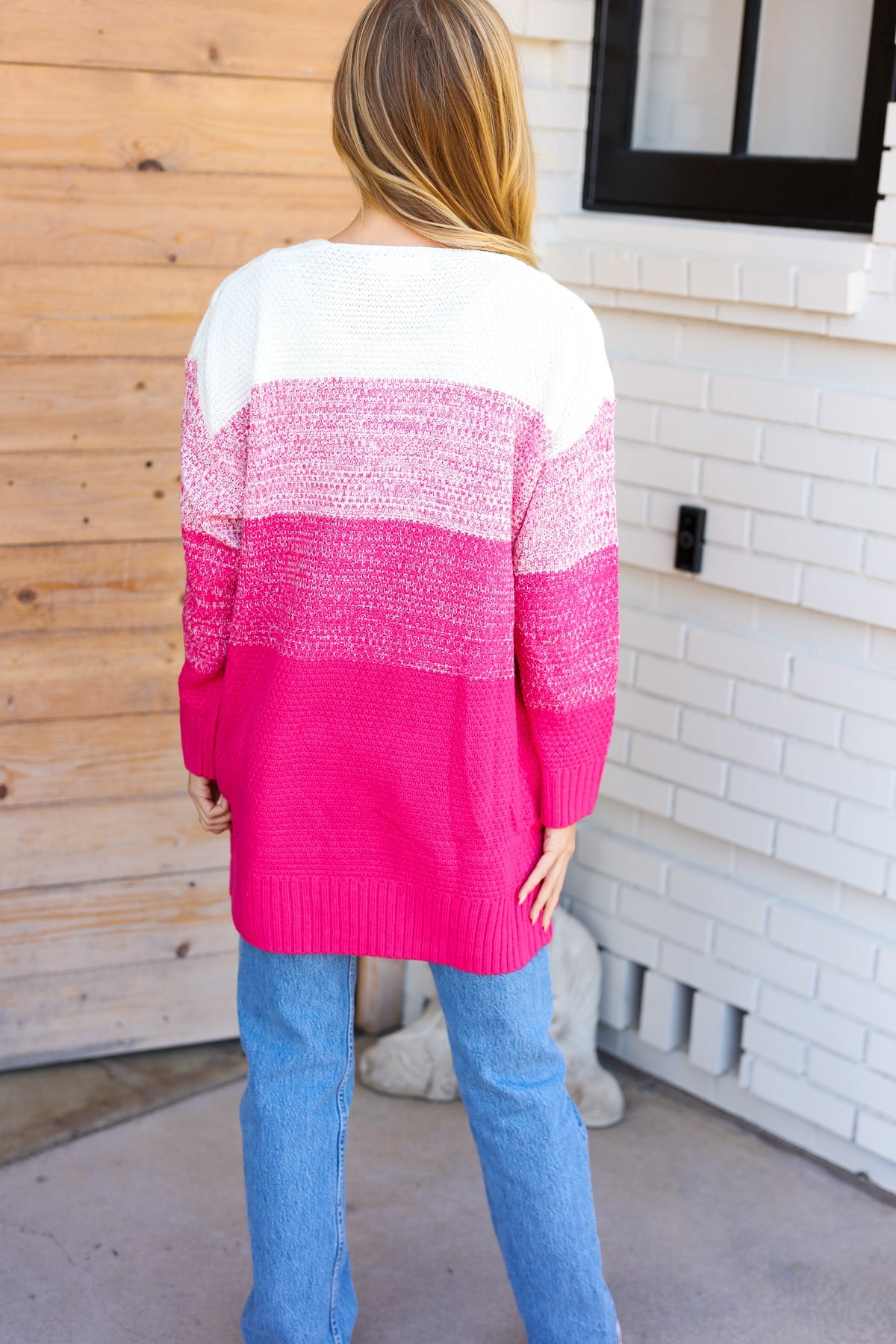 Always Fun Fuchsia Ombre Cable Knit Cardigan