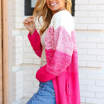 Always Fun Fuchsia Ombre Cable Knit Cardigan