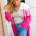 Always Fun Fuchsia Ombre Cable Knit Cardigan