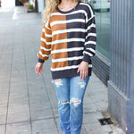 Camel & Charcoal Striped Color Block Sweater