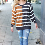 Camel & Charcoal Striped Color Block Sweater