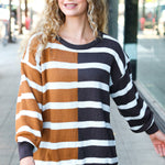 Camel & Charcoal Striped Color Block Sweater