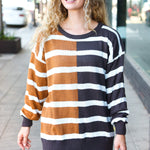 Camel & Charcoal Striped Color Block Sweater