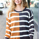 Camel & Charcoal Striped Color Block Sweater