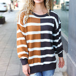 Camel & Charcoal Striped Color Block Sweater