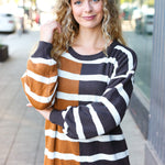 Camel & Charcoal Striped Color Block Sweater