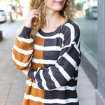 Camel & Charcoal Striped Color Block Sweater