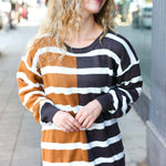 Camel & Charcoal Striped Color Block Sweater