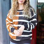 Camel & Charcoal Striped Color Block Sweater