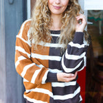 Camel & Charcoal Striped Color Block Sweater