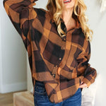 Rock'n Plaid Camel & Charcoal Button Down Oversized Shirt