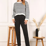 Herringbone Pattern Crew Neck Sweater