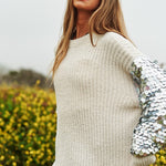 Sequin Sleeve Sweater Knit Tunic Top