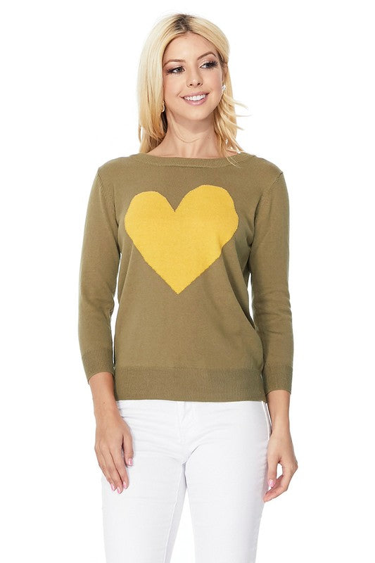 S/S Love Heart Crew-neck  12GG Pullover Sweater