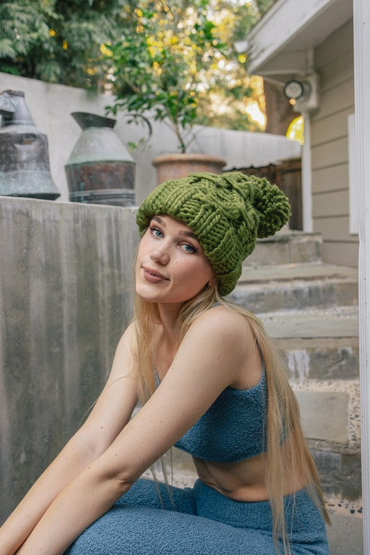 Oversized Chunky Knit Pom Beanie